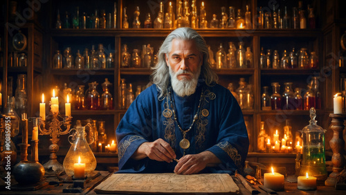 An alchemist in his alchemy lab photo