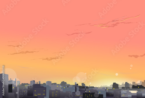 都会の夕暮れのイラスト
