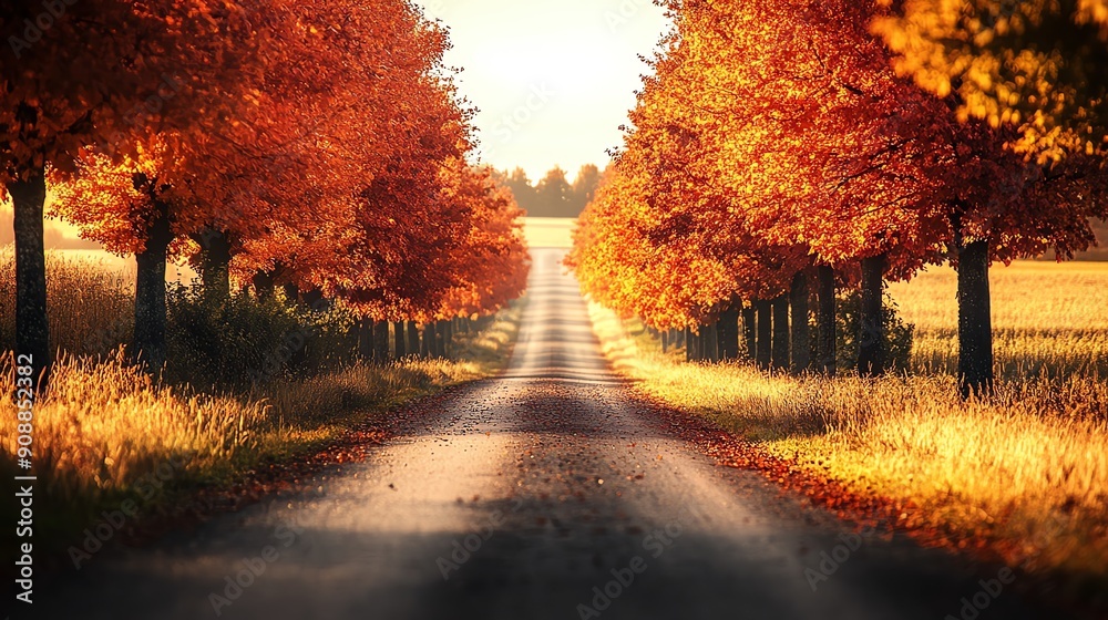 Fototapeta premium Empty country road winding through autumnal countryside.