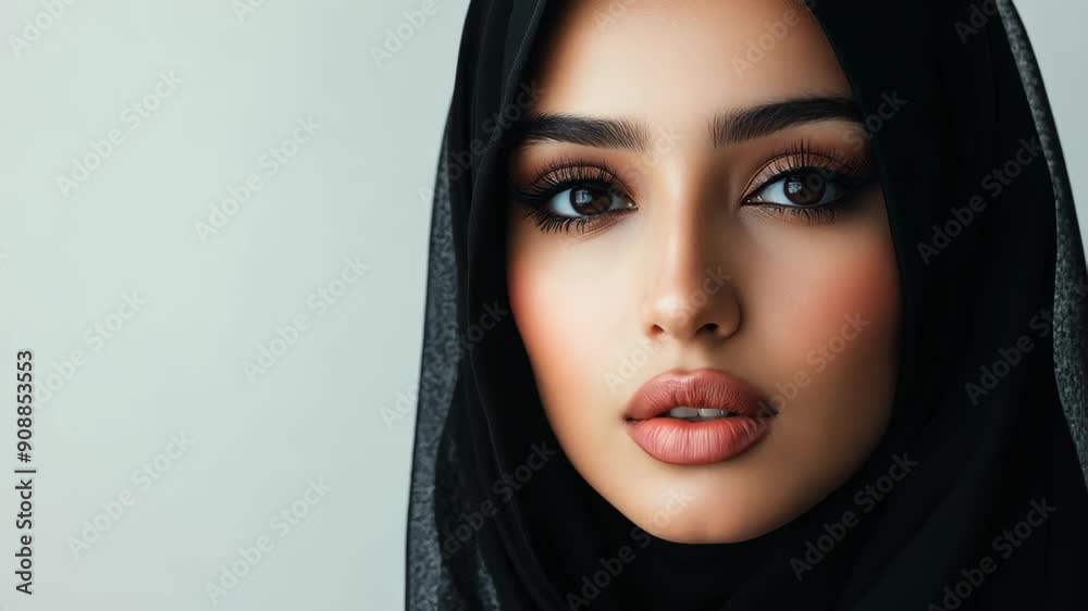 Beautiful Arab Woman in Black Hijab with Elegant Look