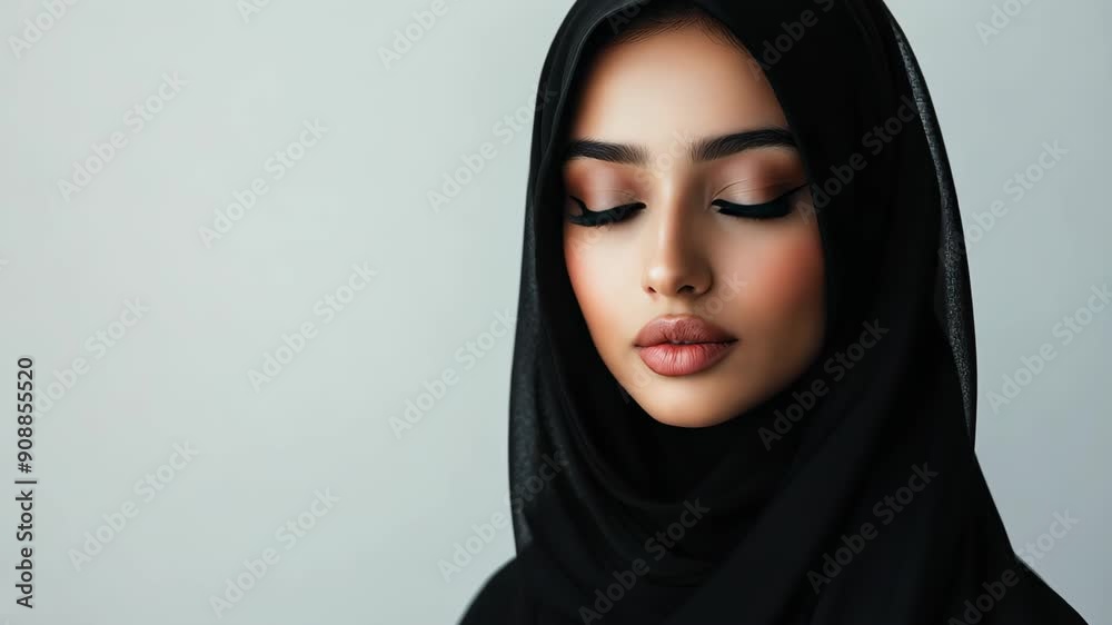 Beautiful Arab Woman in Black Hijab with Soft Smile Beautiful Arab Woman in Black Hijab with Soft Smile