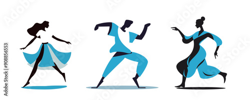 Abstract vector illustration of a dancing figures in dynamic pose