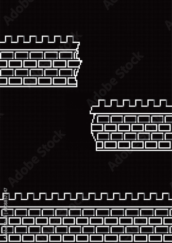 レトロなロールプレインゲームのレンガ城の背景　モノクロ