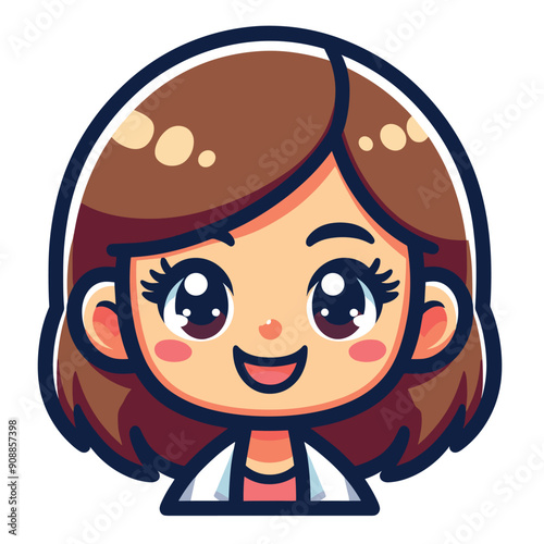 Adorable chibi girl avatar  cute cartoon character with big eyes and happy expression