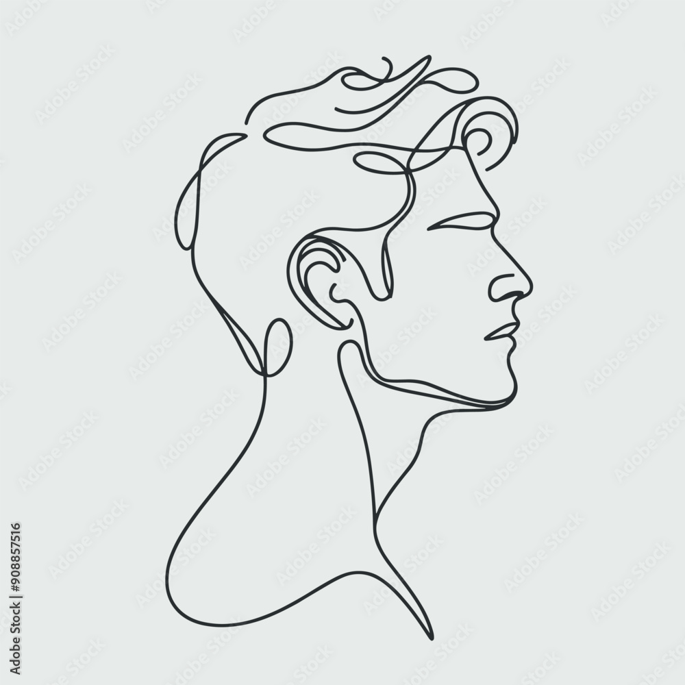 Abstract continuous line drawing of male profile minimalist art Abstract continuous line drawing of male profile minimalist art