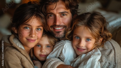 Joyful Children and Parents on Sofa