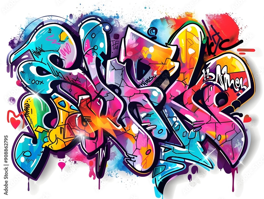 Naklejka premium Stylish Streetwear Graffiti Inspired Sticker Design with Vibrant Colorful Abstract Patterns and Textures