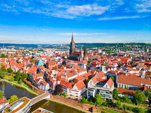 Ulm Minster Church aerial panoramic view, Germany photo