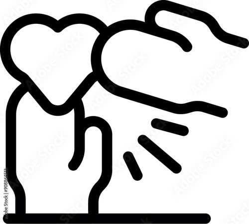 Hand is flicking away a heart symbol, representing a rejection of love, romance, or a proposal