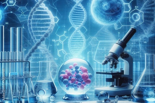 Genetic Engineering Lab DNA Strands and Scientific Instruments
