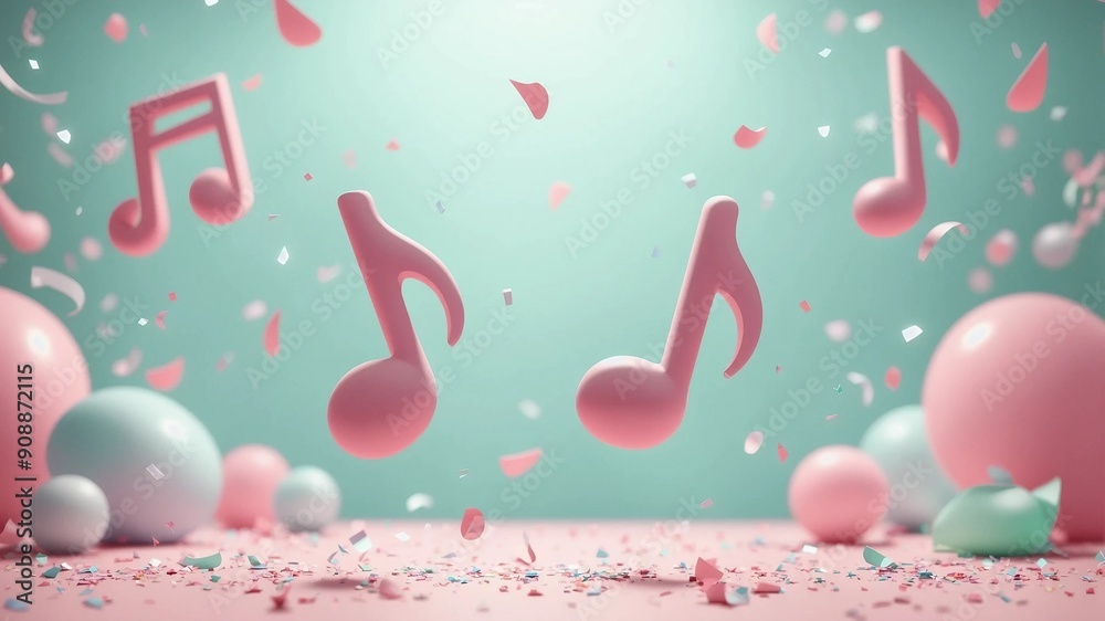 Colorful Musical Notes with Confetti and Balloons Colorful Musical Notes with Confetti and Balloons