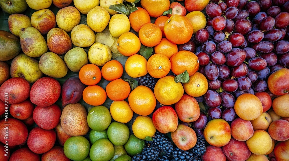 Vibrant Display of Fresh Fruits on a Colorful Background in a Natural Setting Vibrant Display of Fresh Fruits on a Colorful Background in a Natural Setting