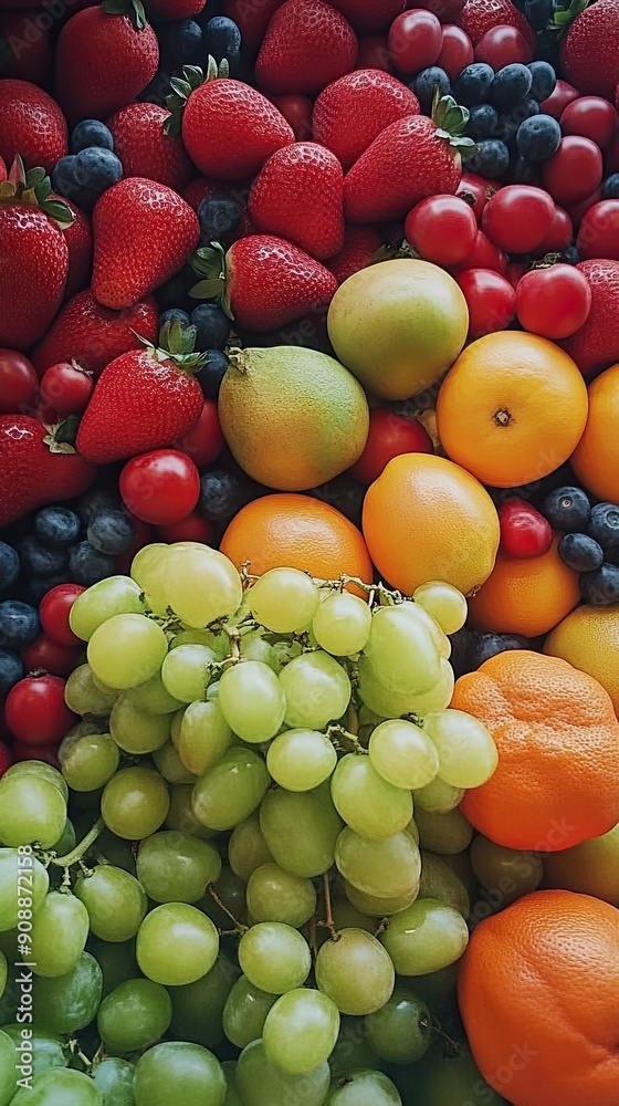 Colorful Assembly of Fresh Fruits Displayed Against a Natural Background in a Vibrant Arrangement