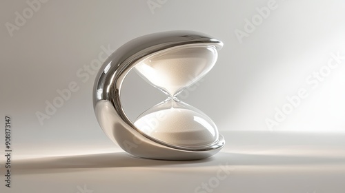 Elegant Chrome Hourglass With Delicate Curves and Fine White Sand Illuminated by Soft Light