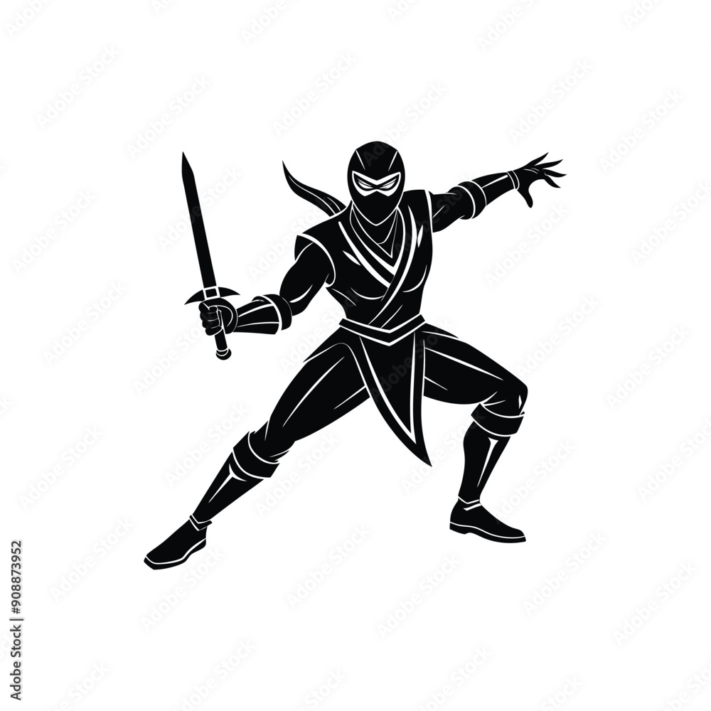 Fototapeta premium ninja man style pose dagger silhouette