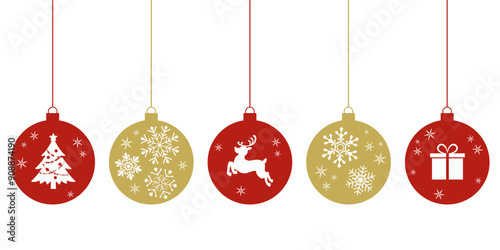 赤と金のシンプルなクリスマスオーナメント_ベクターイラスト