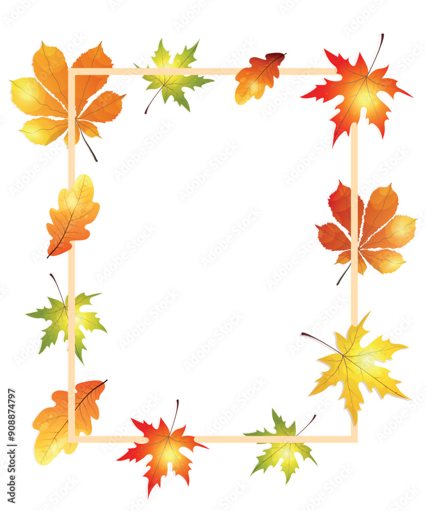 Vector frame for designs with fall foliage. Maple, oak, chestnut leaves around the frame. Vector frame for designs with fall foliage. Maple, oak, chestnut leaves around the frame.