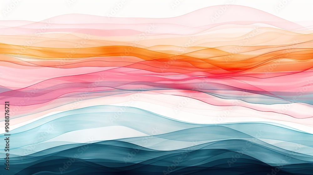A colorful abstract background featuring wavy lines in pastel tones of blue, orange, pink, and white against a white backdrop A colorful abstract background featuring wavy lines in pastel tones of blue, orange, pink, and white against a white backdrop