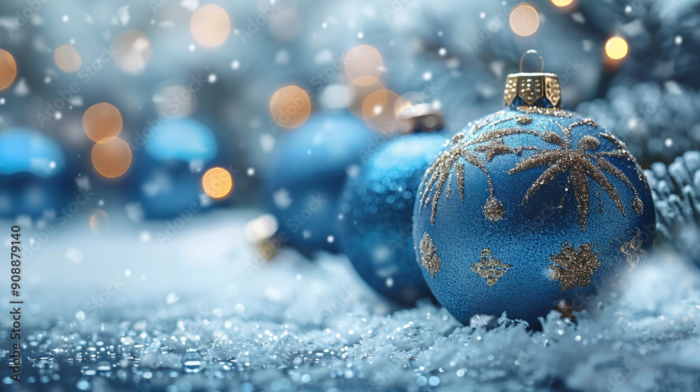 Blue Christmas background. Christmas decor. The banner. Christmas tree toys. Glare, lights, bokeh. Blue Christmas background. Christmas decor. The banner. Christmas tree toys. Glare, lights, bokeh.