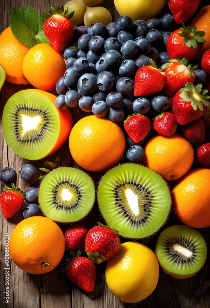 vibrant colorful fruit display textured background showcasing freshness variety, apples, oranges, bananas, grapes, berries, lemons, limes, melons, kiwi vibrant colorful fruit display textured background showcasing freshness variety, apples, oranges, bananas, grapes, berries, lemons, limes, melons, kiwi