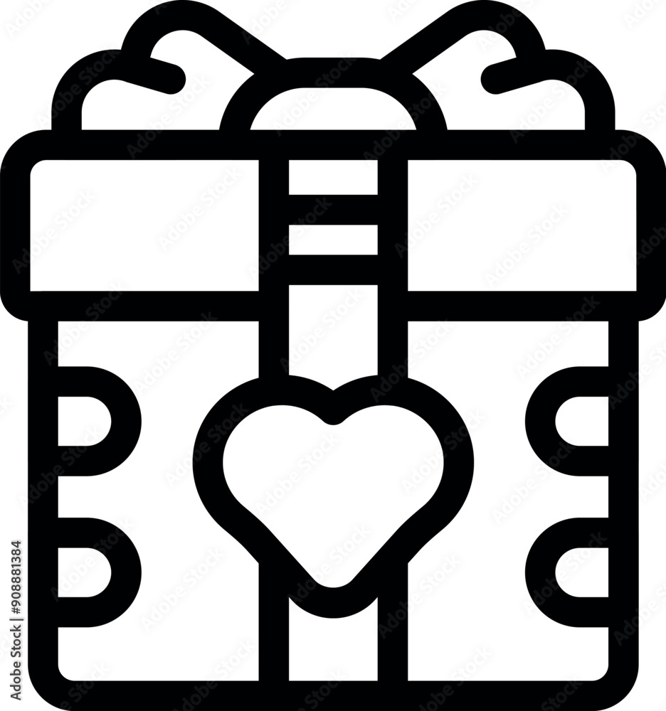 Gift box tied with a ribbon and decorated with a heart, symbolizing love and celebration