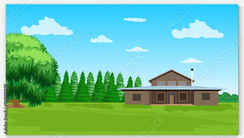 Mountain , Blue Sky reflecting on a lake water  beautiful landscape background , vector design illustration . Landscape, Illustrated with Hills or Mountains, Lake Water,, Blue Background. Nature