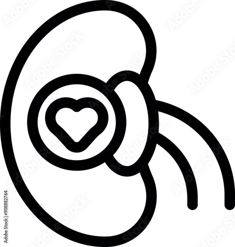 Line art icon of a human kidney working with a heart shape representing loving your organs