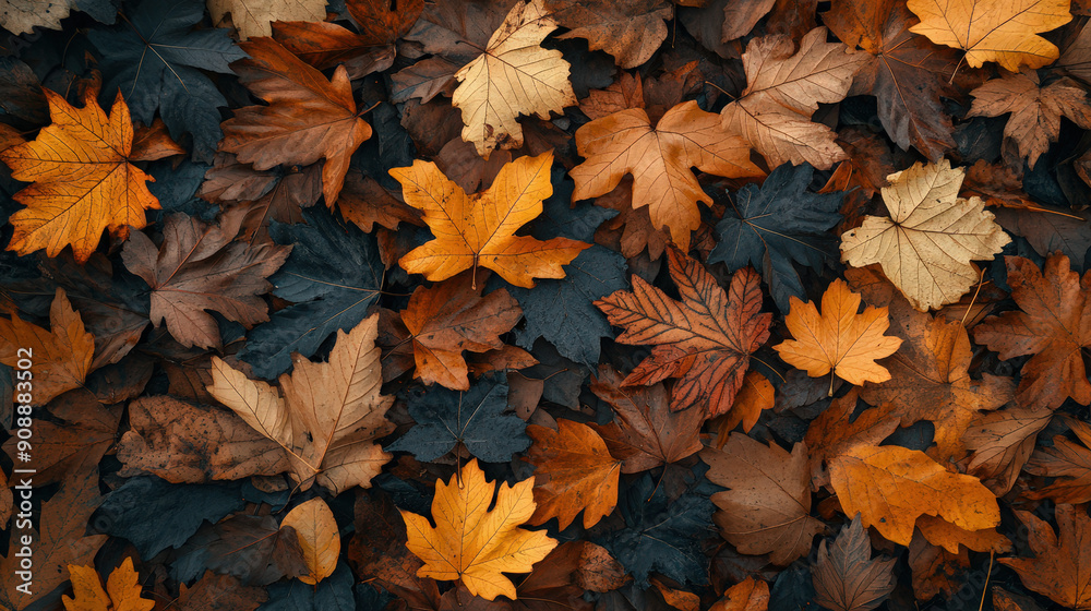 A pile of leaves with some brown and some orange leaves