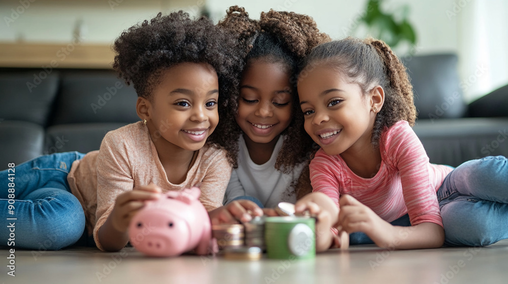Fototapeta premium Kids understanding the benefits of saving early.