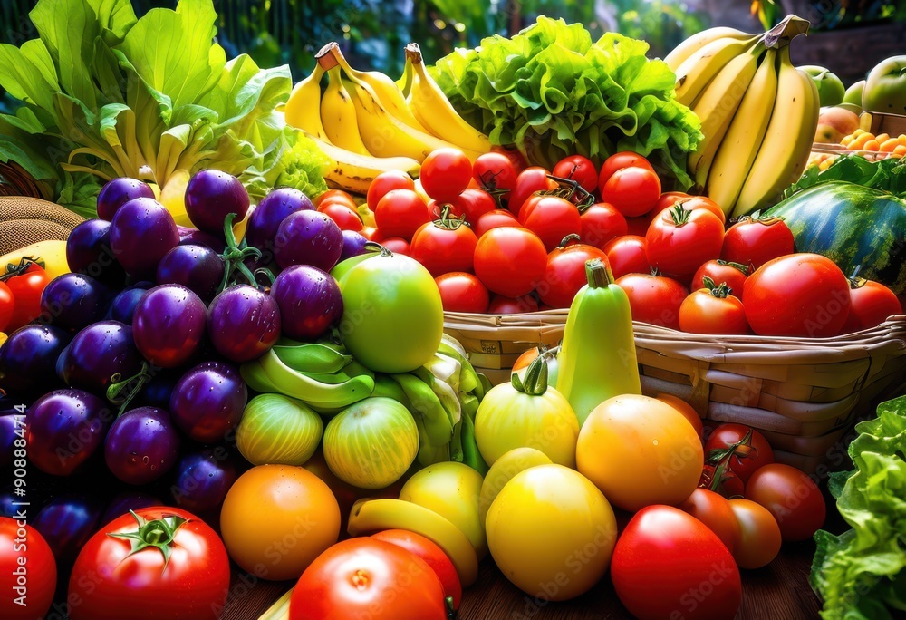 vibrant display fresh fruits vegetables colorful arrangement lush greenery bright colors, freshness, organic, seasonal, produce, market, healthy, nutrition vibrant display fresh fruits vegetables colorful arrangement lush greenery bright colors, freshness, organic, seasonal, produce, market, healthy, nutrition