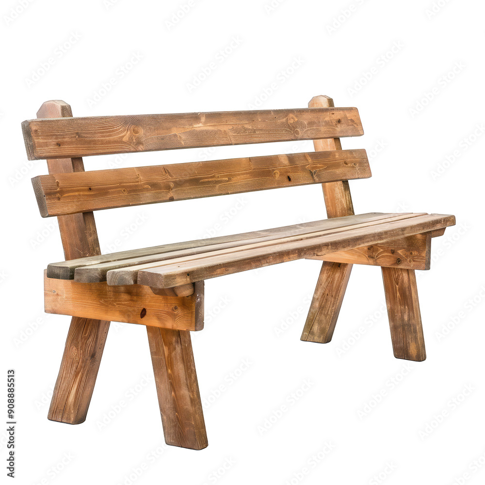Fototapeta premium A wooden bench with a wooden back and wooden legs