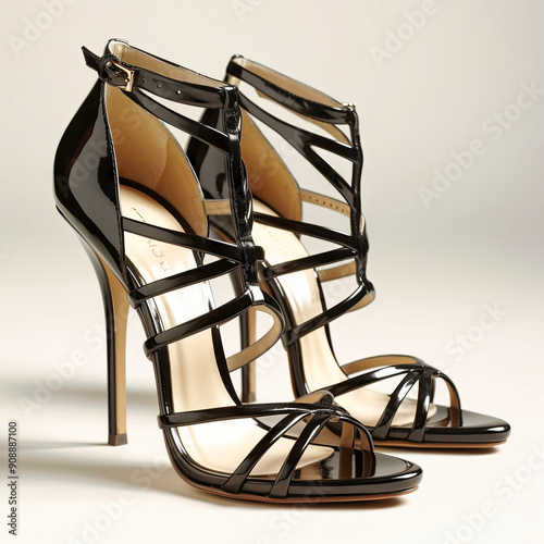 Elegant Black High Heeled Shoe With Straps