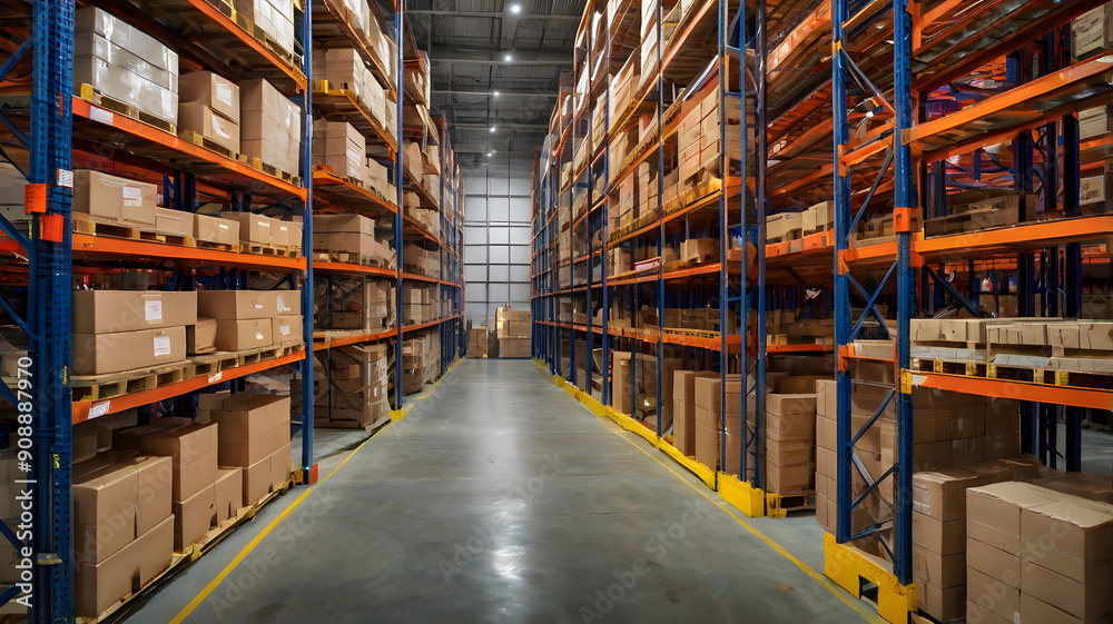 Organized Warehouse With Stacked Boxes in A Commercial Storage Facility Organized Warehouse With Stacked Boxes in A Commercial Storage Facility