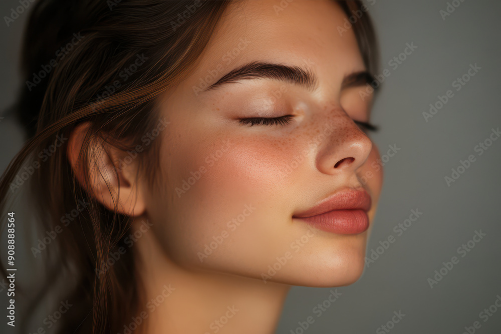 A close up of a girl's face with her eyes closed A close up of a girl's face with her eyes closed