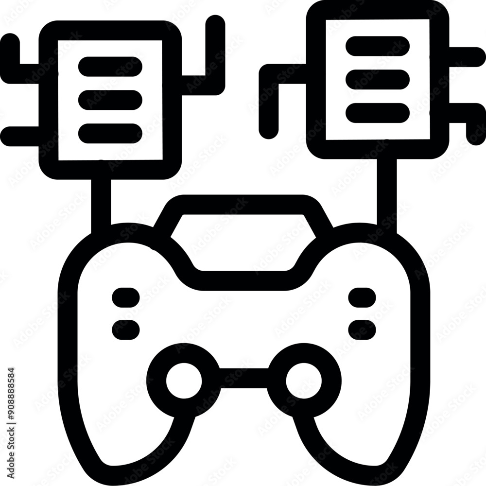 Icon of a gamepad connecting to a wireless network using microchips and antennas, representing online gaming Icon of a gamepad connecting to a wireless network using microchips and antennas, representing online gaming