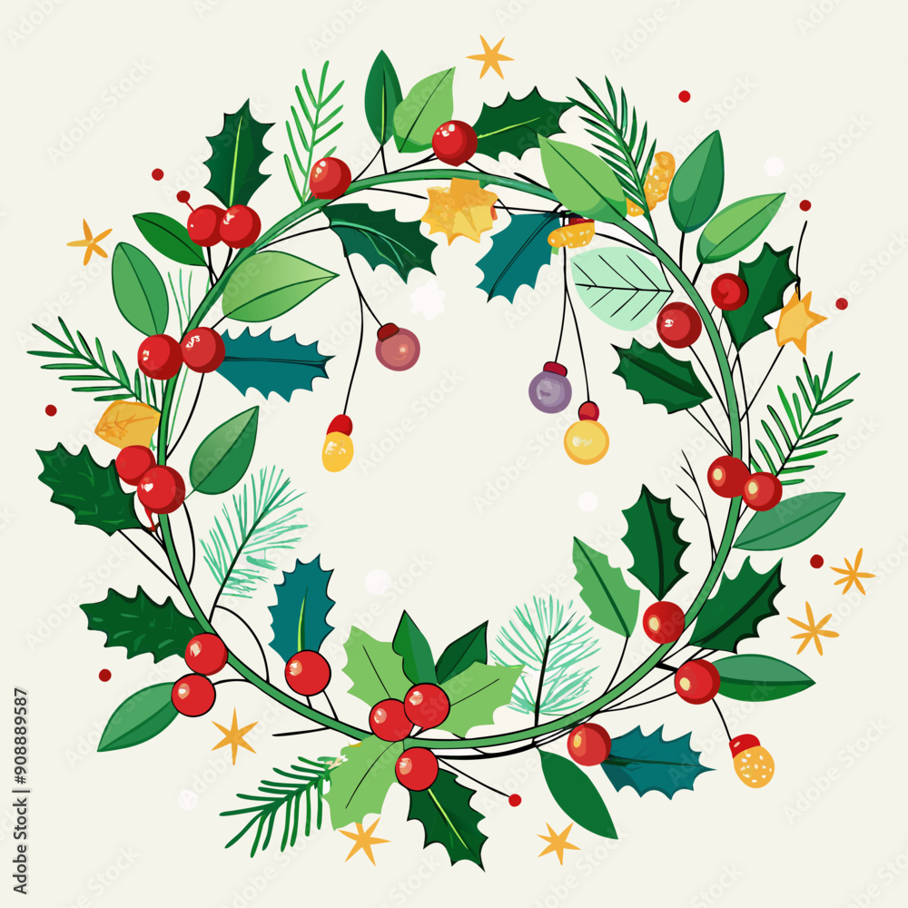 christmas wreath with holly vector svg