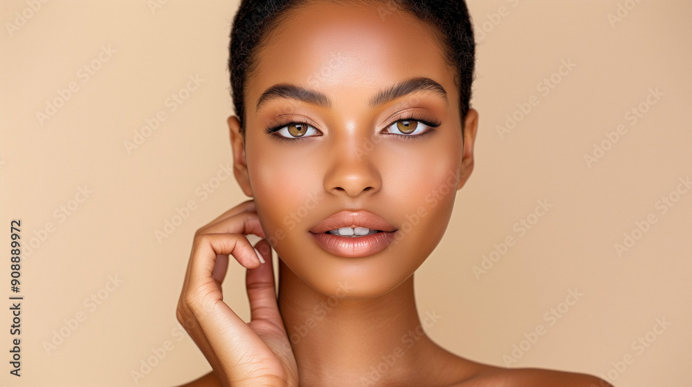 Woman's Face Portrait with Beautiful Makeup Radiant Skin and Elegant Pose. Close-Up Beauty Shot Highlighting Natural Features and Soft Lighting Woman's Face Portrait with Beautiful Makeup Radiant Skin and Elegant Pose. Close-Up Beauty Shot Highlighting Natural Features and Soft Lighting