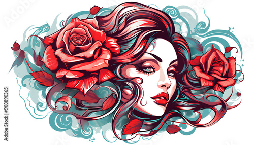 Tribal Rose flower Tattoo lowbrow surrealist illustratration photo