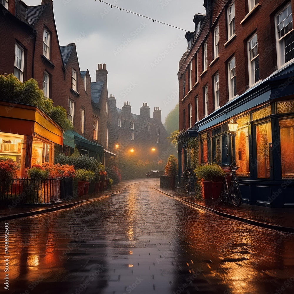 Fototapeta premium 영국의 비오는 거리, rainy streets in england
