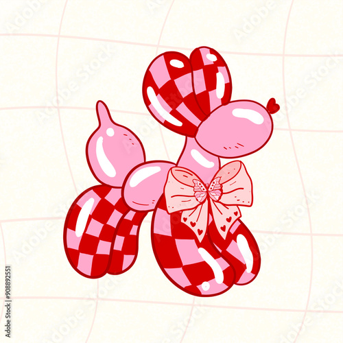 Preppy Balloon Dog Clipart, Coquette Balloon Animal Clipart, Party, Y2K Room Decor, retro balloon dog, Coquette clipart , coquette bow, bubble dog clipart	