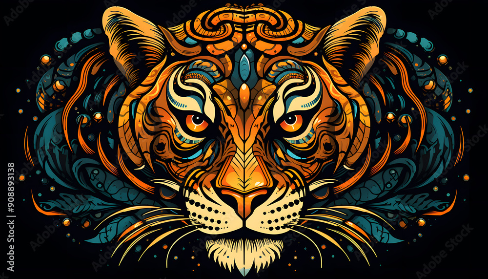 Tribal Tiger Tattoo lowbrow surrealist illustratration Tribal Tiger Tattoo lowbrow surrealist illustratration