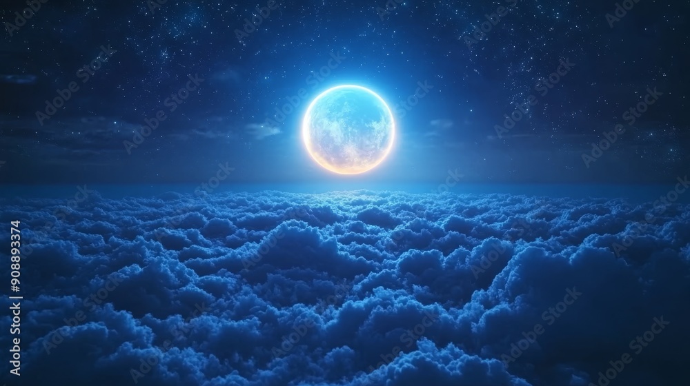 Full Moon Above a Sea of Clouds at Night Full Moon Above a Sea of Clouds at Night