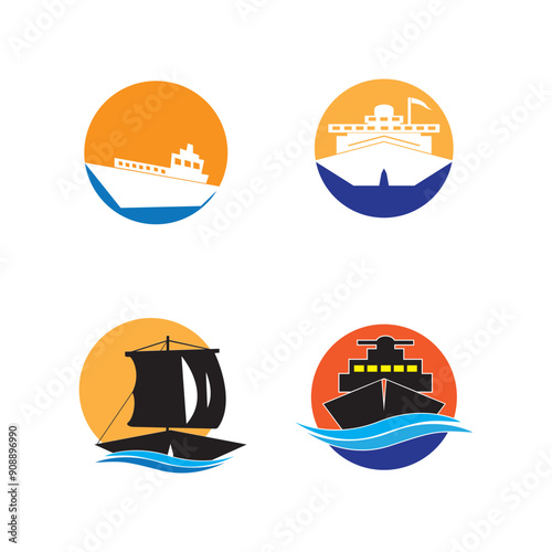 Ship Logo, Ocean Transport Vector, And Cruise Ship, Cargo, Logistics, Sailing School, Speedboat