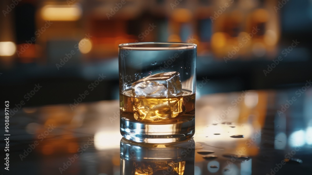 A glass of whiskey on the rocks. A glass of whiskey on the rocks.
