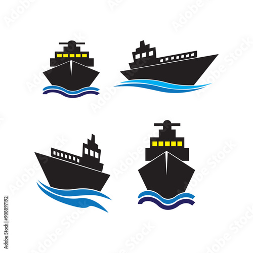Ship Logo, Ocean Transport Vector, And Cruise Ship, Cargo, Logistics, Sailing School, Speedboat
