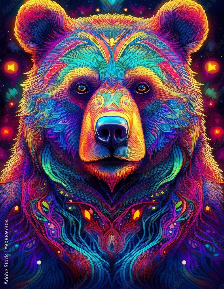 custom made wallpaper toronto digitalPsychadelic theme Bear. Spirit Animal guide illustration