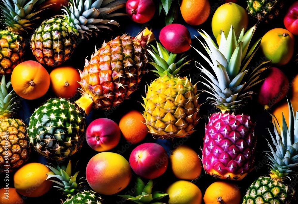 close assorted vibrant tropical fruits displayed textured surface featuring colorful dragon fruits, pineapple, mango, papaya, exotic, fresh, healthy close assorted vibrant tropical fruits displayed textured surface featuring colorful dragon fruits, pineapple, mango, papaya, exotic, fresh, healthy