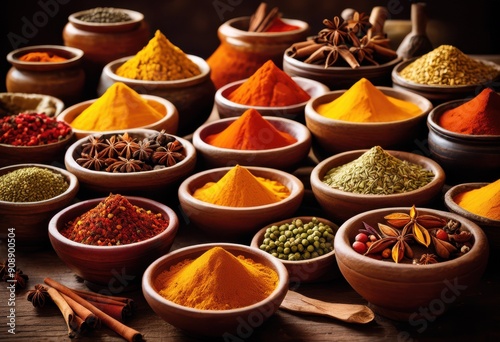 vibrant assortment colorful spices displayed textured bowls showcasing rich textures natural colors, herb, herbs, seasoning, seasonings, culinary, cuisine