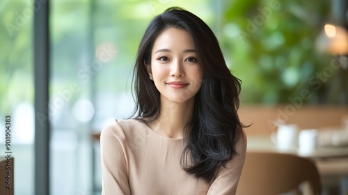 Elegant Woman Smiling in Modern Cafe Free Download Elegant Woman Smiling in Modern Cafe - GFXLoad