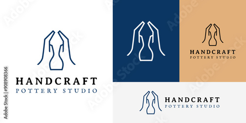 Creative Hand Craft Clay Pot Pottery  Logo Design Branding Template